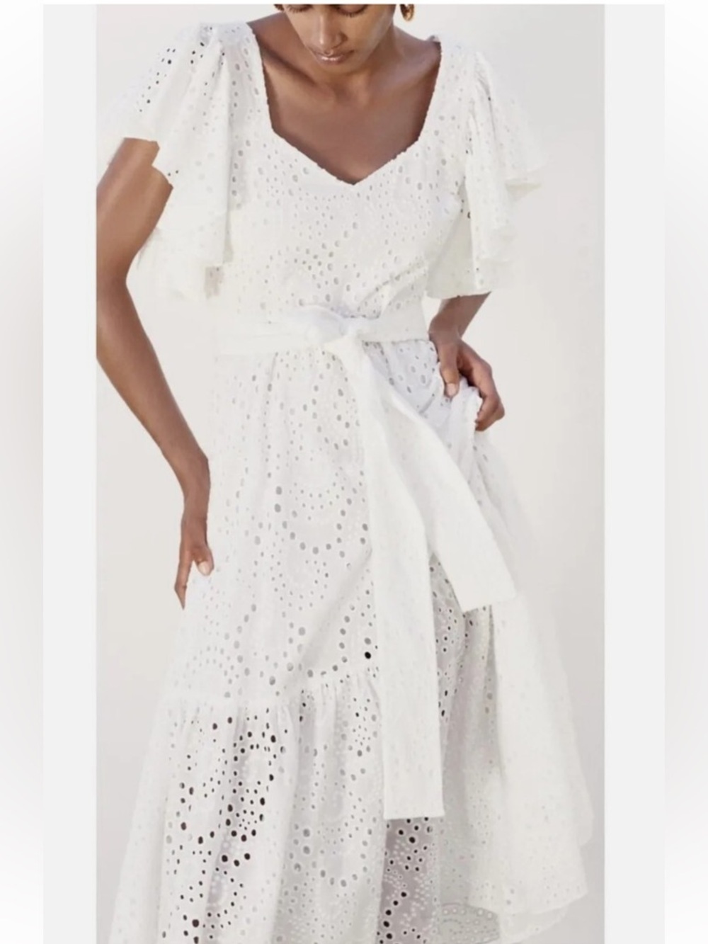 Zara Openwork Embroidered Midi Dress White - Picture 15 of 16